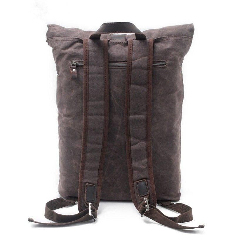 Vintage-rucksack Aus Gewachstem Canvas Mit Rolltop