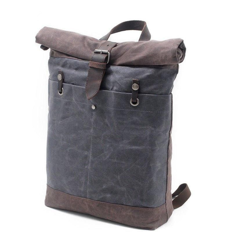 Vintage-rucksack Aus Gewachstem Canvas Mit Rolltop