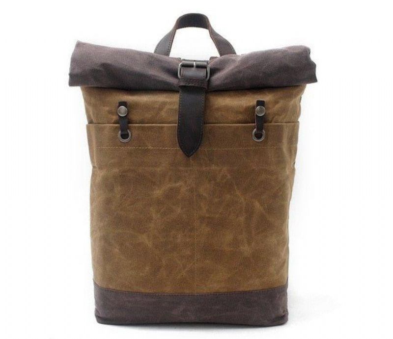 Vintage-rucksack Aus Gewachstem Canvas Mit Rolltop