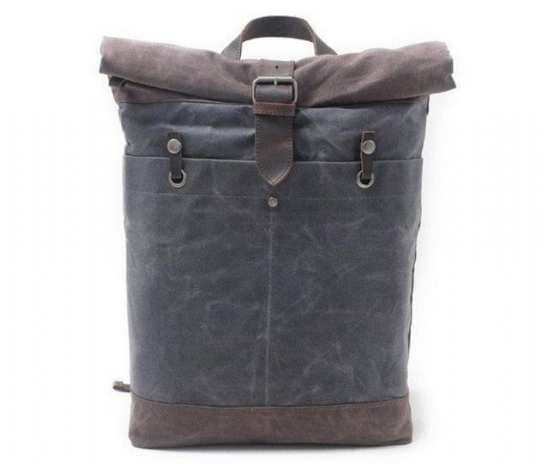 Vintage-rucksack Aus Gewachstem Canvas Mit Rolltop