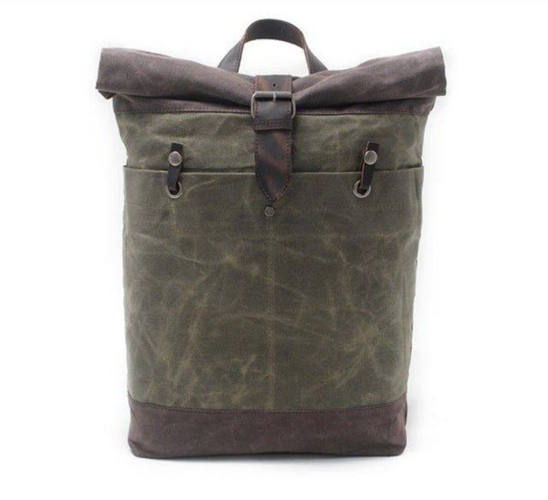 Vintage-rucksack Aus Gewachstem Canvas Mit Rolltop