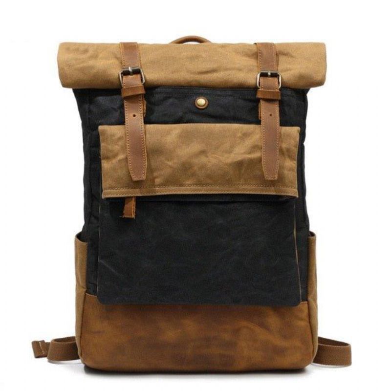 Vintage-rucksack Aus Gewachstem Canvas Mit Rolltop Für Reisen