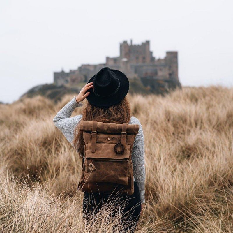 Vintage-rucksack Aus Gewachstem Canvas Mit Rolltop Für Reisen