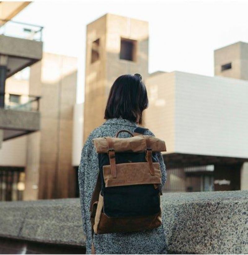 Vintage-rucksack Aus Gewachstem Canvas Mit Rolltop Für Reisen