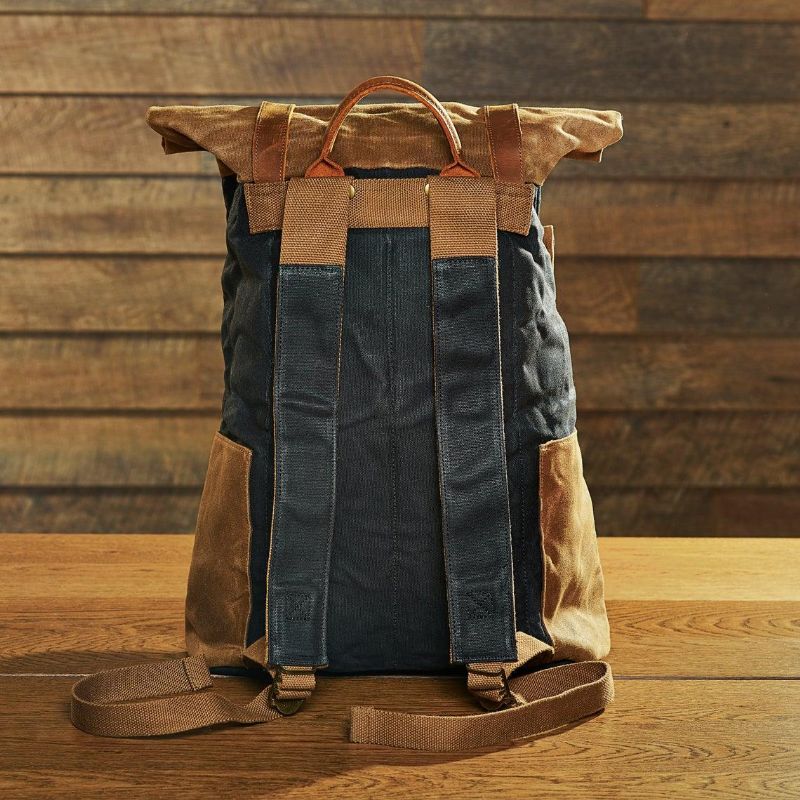 Vintage-rucksack Aus Gewachstem Canvas Mit Rolltop Für Reisen