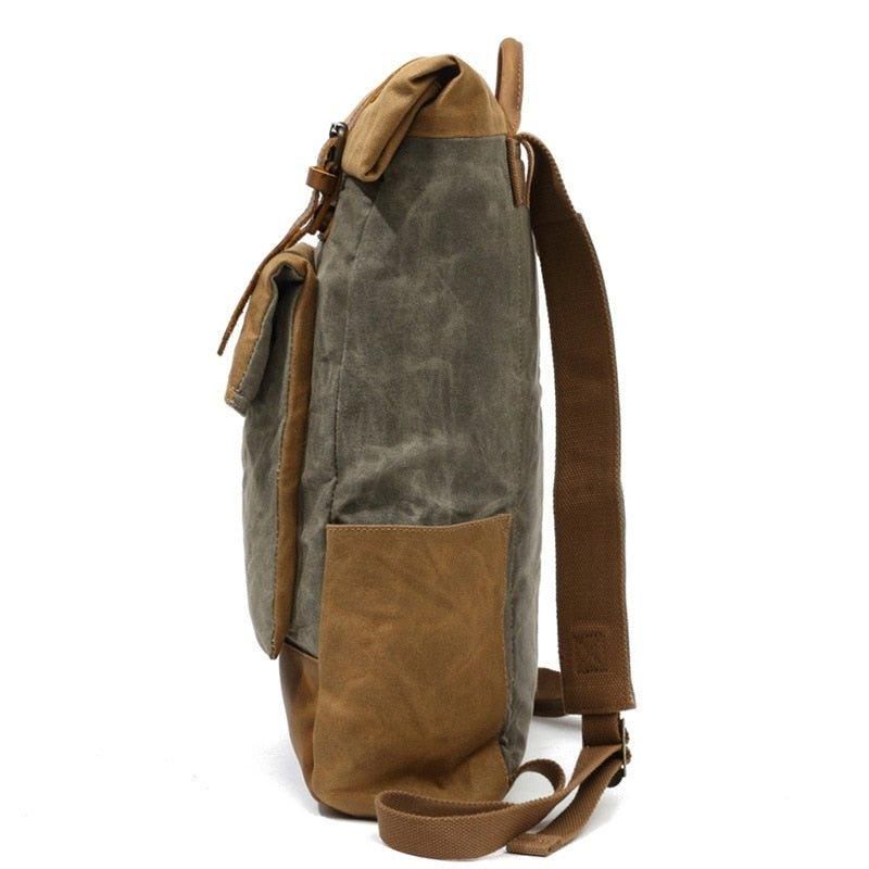 Vintage-rucksack Aus Gewachstem Canvas Mit Rolltop Für Reisen