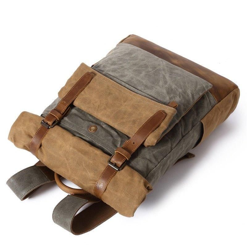 Vintage-rucksack Aus Gewachstem Canvas Mit Rolltop Für Reisen