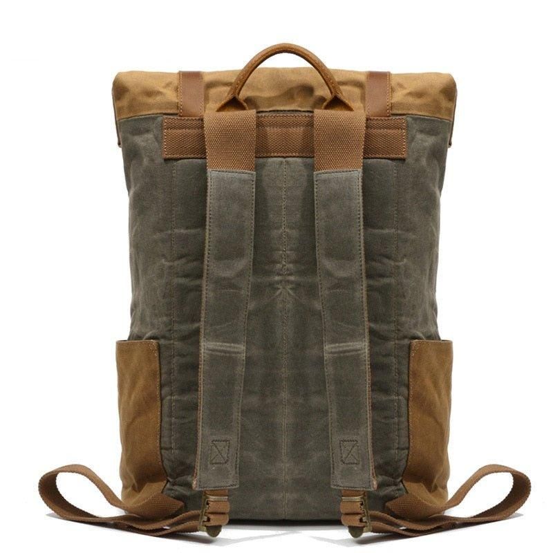 Vintage-rucksack Aus Gewachstem Canvas Mit Rolltop Für Reisen