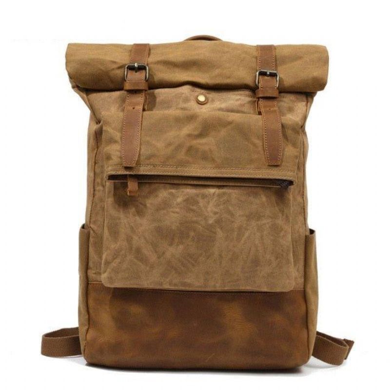 Vintage-rucksack Aus Gewachstem Canvas Mit Rolltop Für Reisen