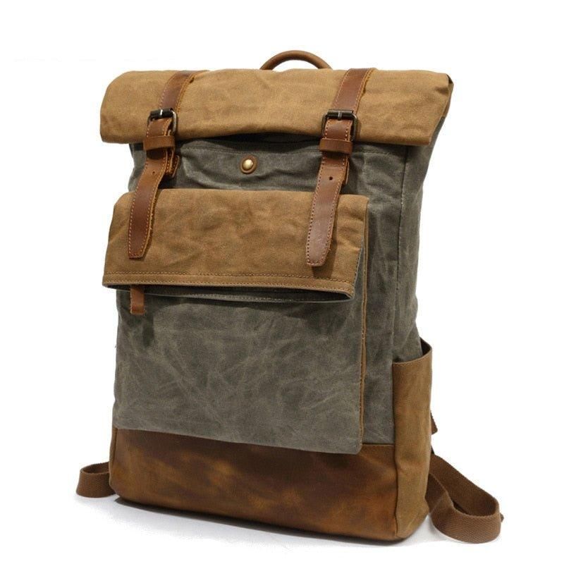 Vintage-rucksack Aus Gewachstem Canvas Mit Rolltop Für Reisen