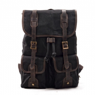 Vintage-rucksack Aus Gewachstem Canvas Mit Vordertaschen