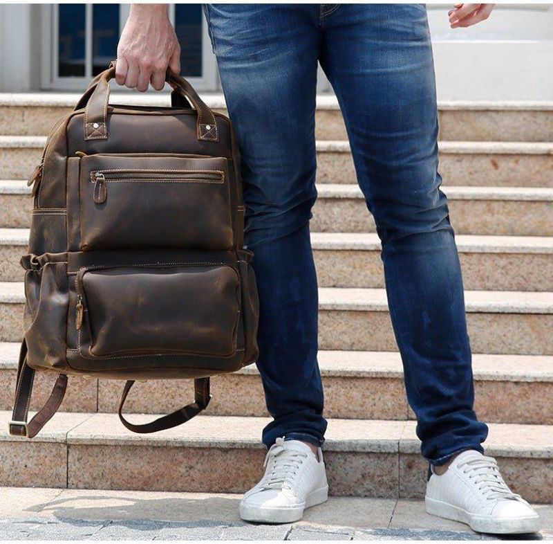 Vintage-rucksack Aus Leder Für Herren Mit Trolley-hülle