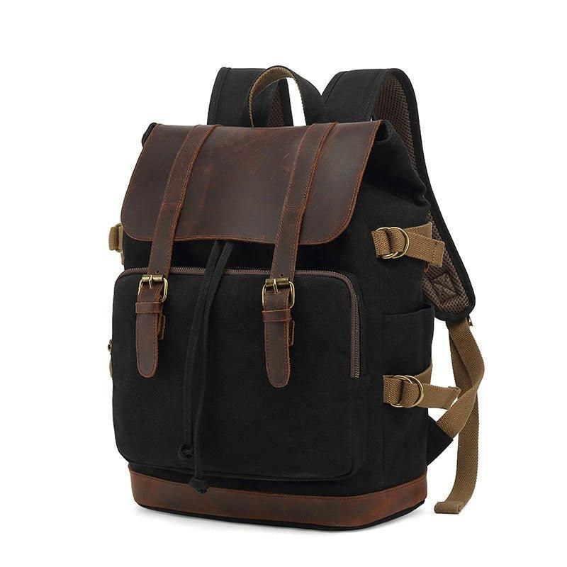 Vintage-rucksack Aus Leder Und Canvas