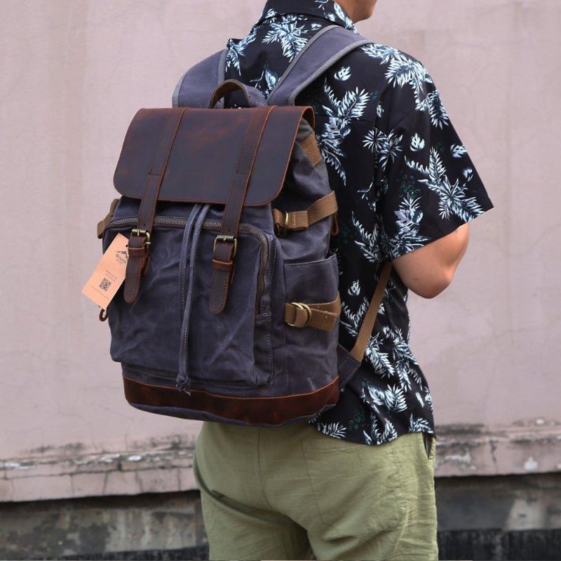 Vintage-rucksack Aus Leder Und Canvas