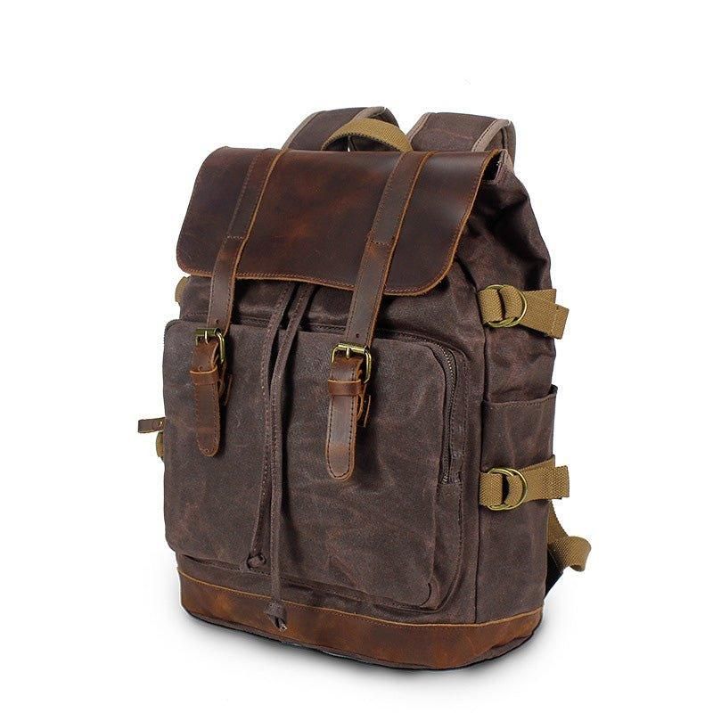 Vintage-rucksack Aus Leder Und Canvas