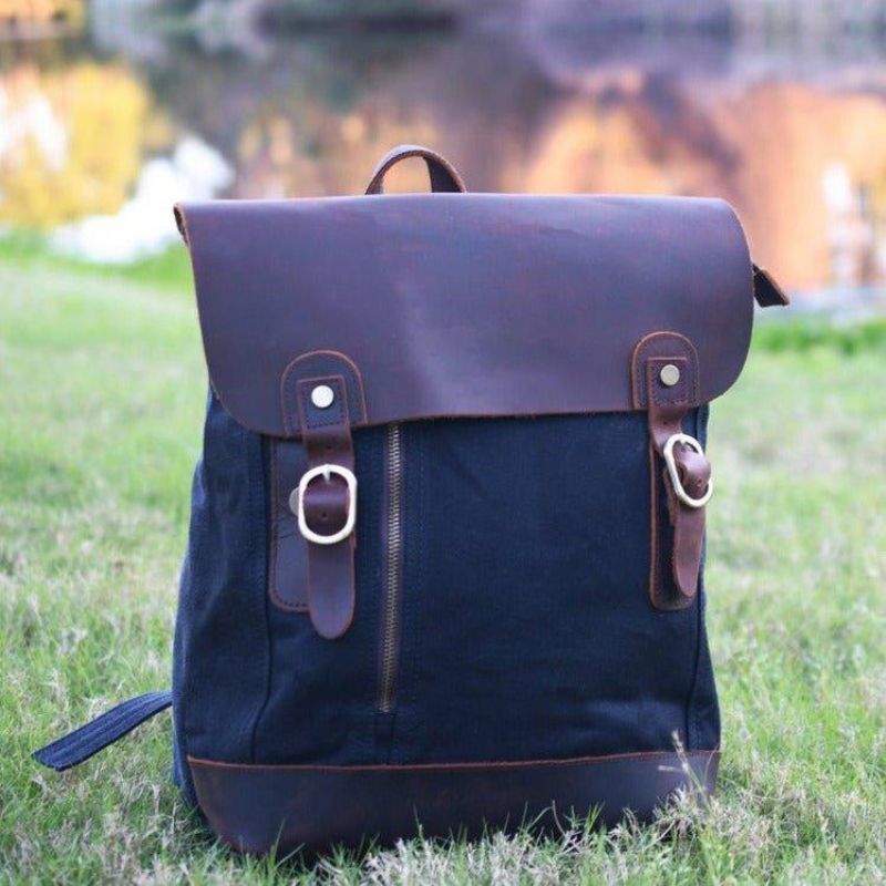 Vintage-rucksack Aus Leder Und Canvas Für Herren