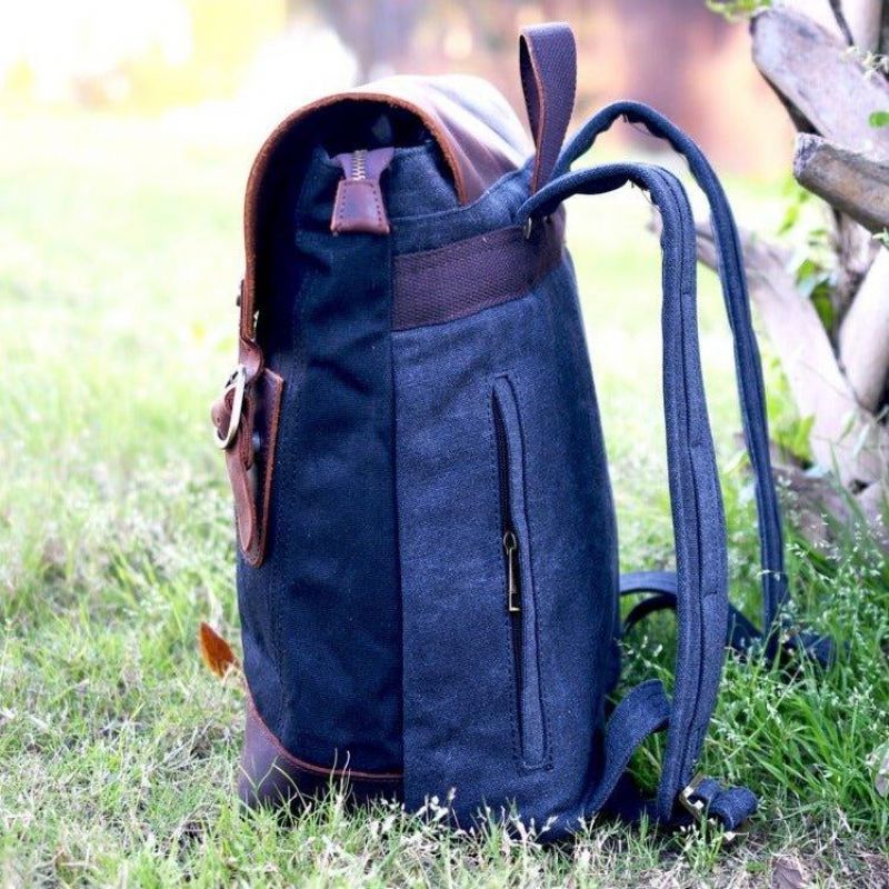 Vintage-rucksack Aus Leder Und Canvas Für Herren