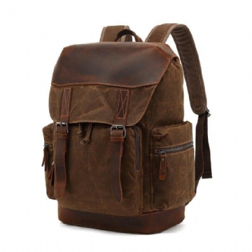 Vintage-rucksack Aus Leder Und Canvas Mit Laptop-hülle