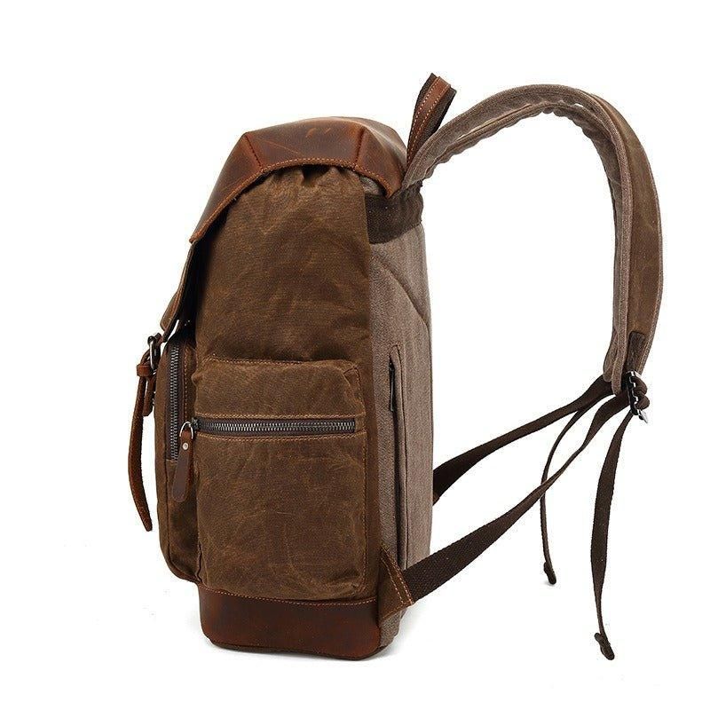 Vintage-rucksack Aus Leder Und Canvas Mit Laptop-hülle