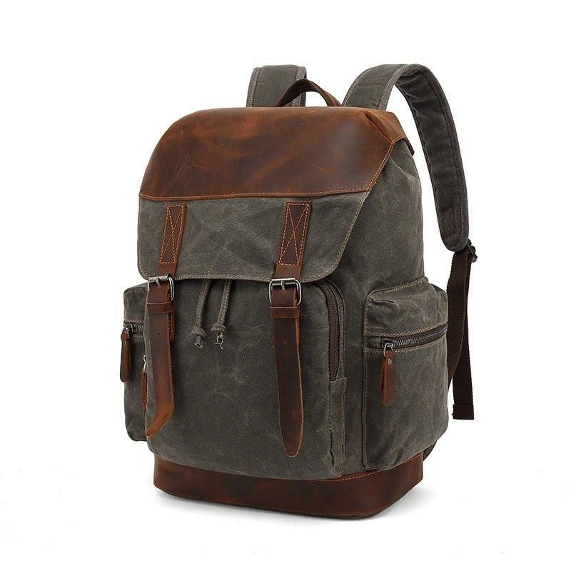 Vintage-rucksack Aus Leder Und Canvas Mit Laptop-hülle