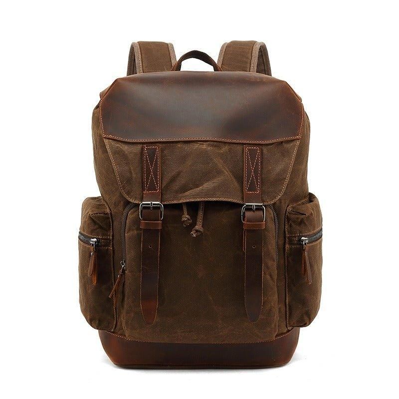 Vintage-rucksack Aus Leder Und Canvas Mit Laptop-hülle