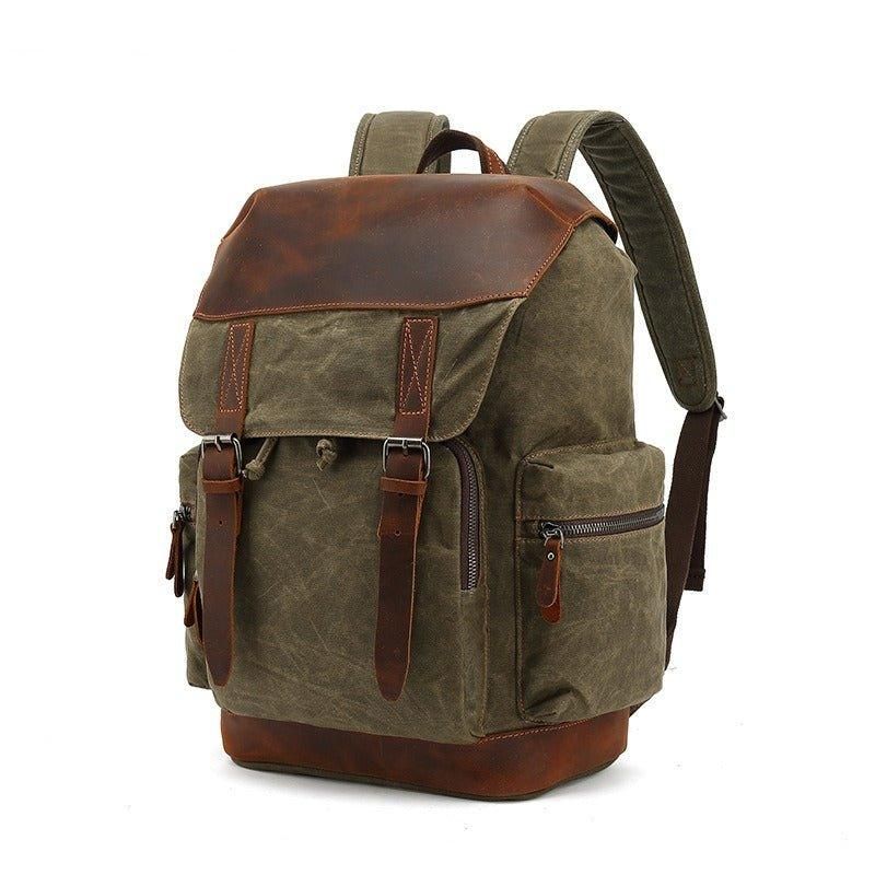 Vintage-rucksack Aus Leder Und Canvas Mit Laptop-hülle