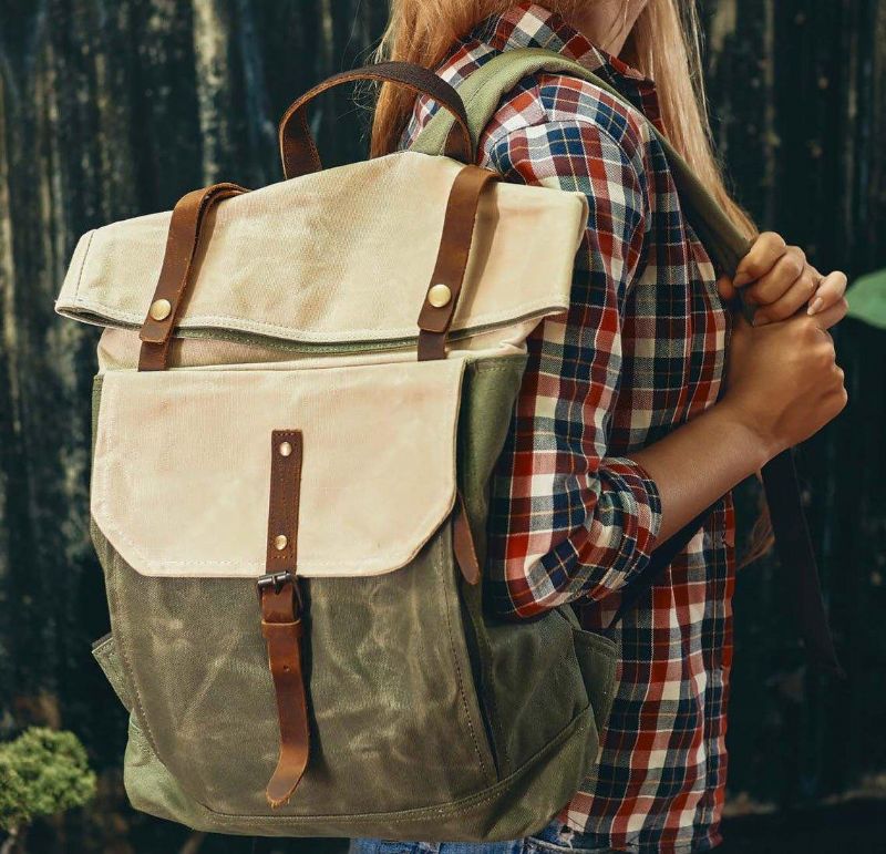 Vintage-rucksack Mit Rolltop Und Laptop-hülle