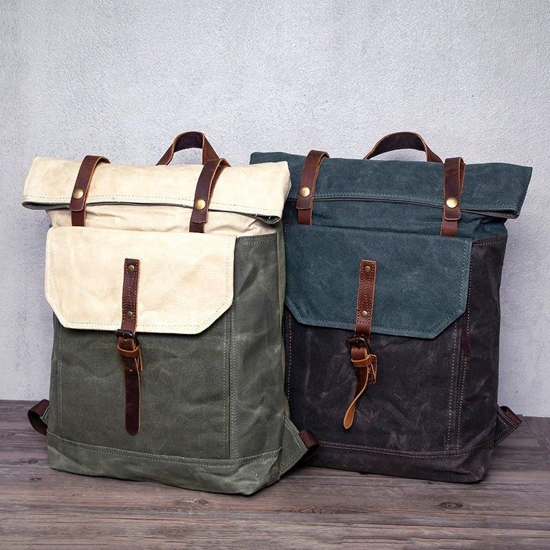 Vintage-rucksack Mit Rolltop Und Laptop-hülle