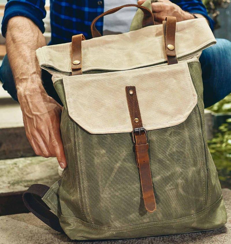 Vintage-rucksack Mit Rolltop Und Laptop-hülle