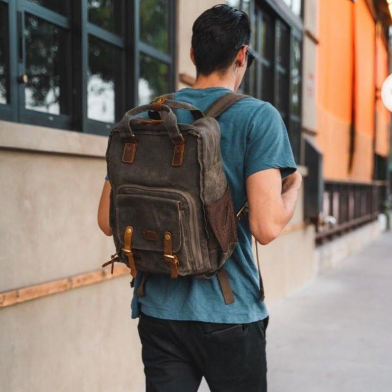 Wasserdichter Kamerarucksack Aus Gewachstem Canvas