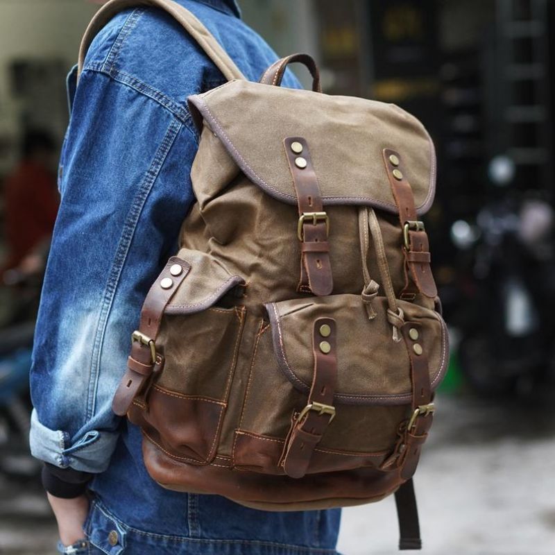 Wasserdichter Vintage-rucksack Aus Gewachstem Canvas Für Herren