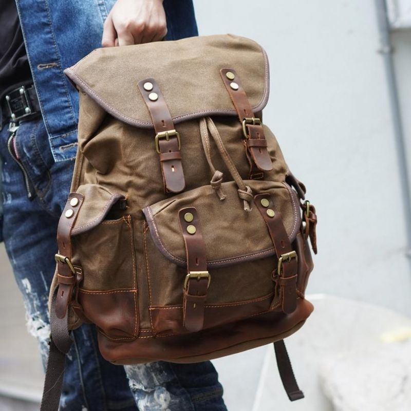 Wasserdichter Vintage-rucksack Aus Gewachstem Canvas Für Herren