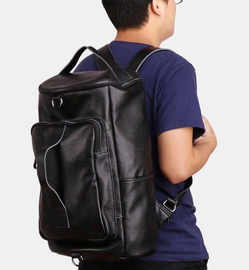 Zylinderförmiger Lederrucksack Für Herren